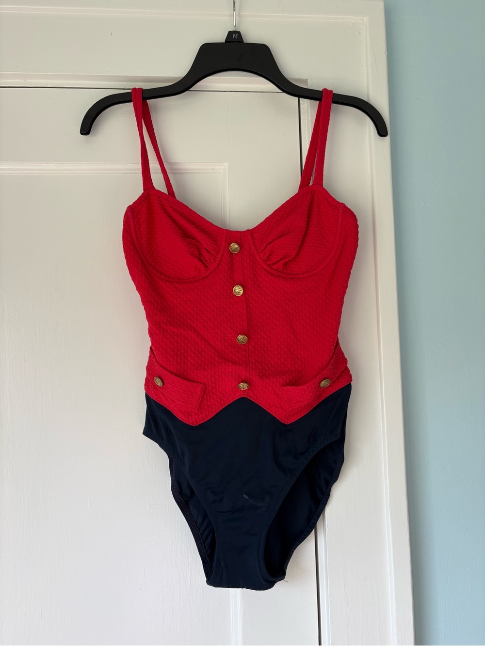 Vintage 1980s Bill Blass Nautical Retro Colorblock One Piece Swimsuit
